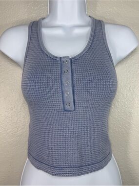 Gypsy‎ & Jade Womens XS/S blue Waffle Knit Tank Top Racerback Henley Snap Front